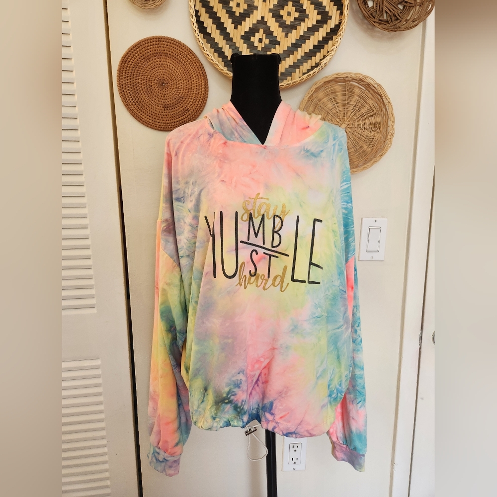 Tie-Dye Hoodie with 'Stay Humble, Hustle Hard' Print - Picture 3 of 10